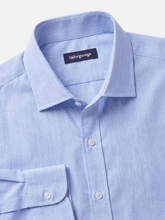Camicia in popeline a quadri azzurri facile da stirare