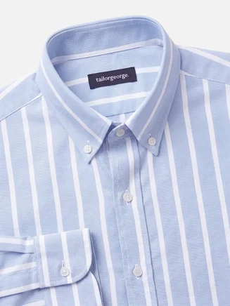 Camicia Oxford americana pesante con strisce azzurre