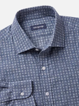 Camicia in flanella leggera blu indaco con motivo
