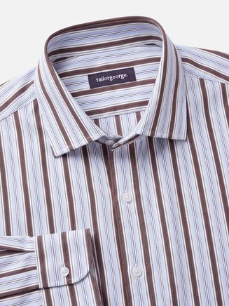 Camicia in popeline a righe blu e marroni