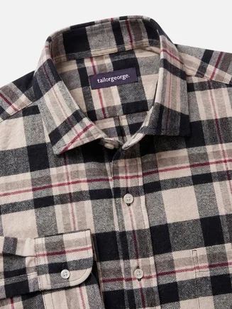 Camicia di lino spesso con quadri beige e marroni