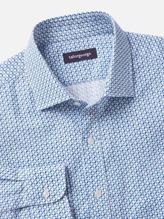 Camicia in popeline stampato blu facile da stirare