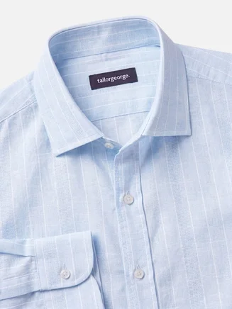 Camicia di lino a righe azzurre