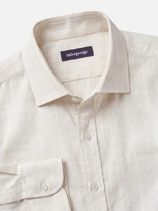 Camicia di lino a righe beige