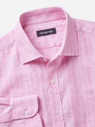 Camicia di lino a righe rosa