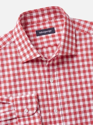 Camicia di lino a quadri rosso corallo