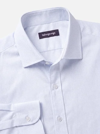 Camicia in popeline a quadri piccoli color azzurro cielo