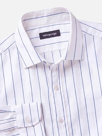 Camicia di lino a righe blu