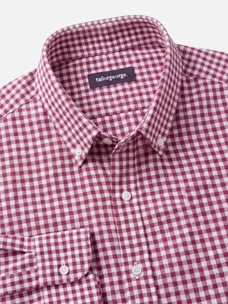 Camicia di lino a quadri rosso bordeaux
