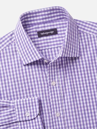 Camicia in popeline a quadri viola facile da stirare
