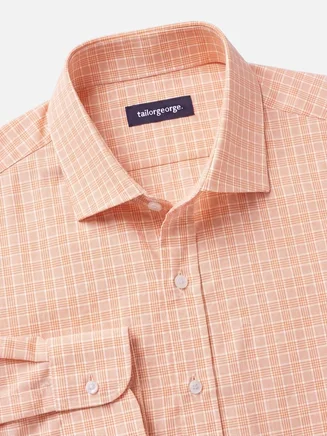 Camicia in popeline arancione con motivo Principe di Galles, facile da stirare