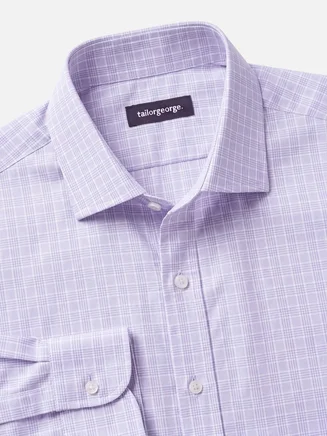 Camicia in popeline a quadri principe di Galles color malva, facile da stirare