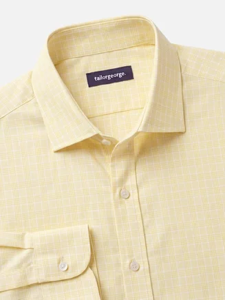 Camicia in popeline Principe di Galles gialla facile da stirare