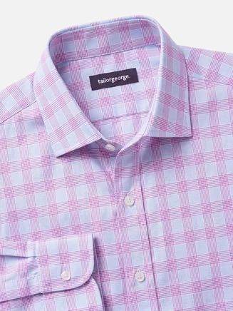 Camicia in popeline a quadri viola e blu facile da stirare