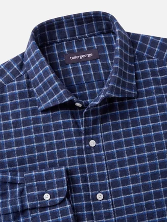 Camicia di flanella spessa a quadri blu navy e azzurro cielo