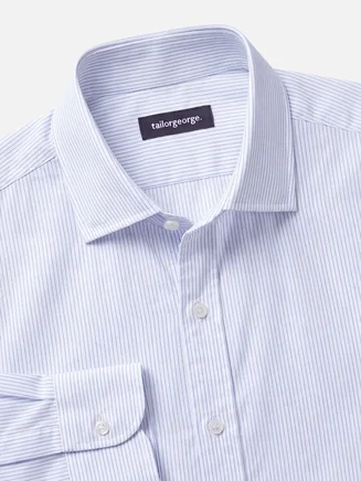 Camicia in popeline gessato azzurro cielo facile da stirare