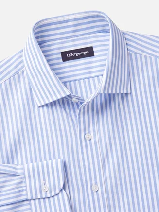 Camicia in popeline a righe azzurre facili da stirare