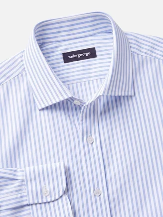 Camicia in popeline a righe azzurre facili da stirare