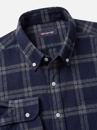 Camicia di flanella spessa in tartan blu e grigio