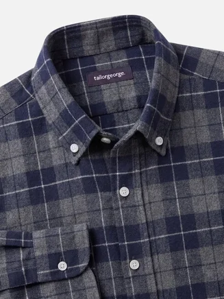 Camicia di flanella spessa in tartan blu e grigio