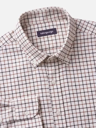 Camicia di flanella a quadri tattersall grigio e marrone