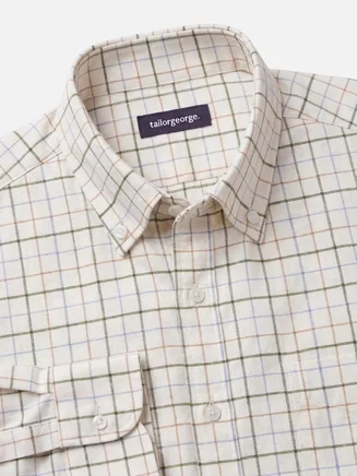 Camicia di flanella tattersall verde, blu e marrone