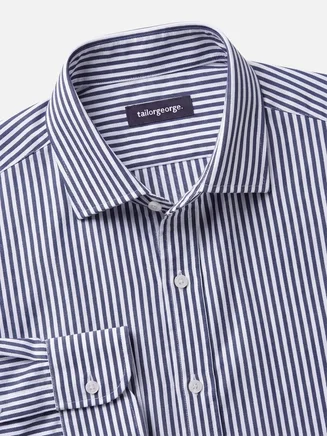 Camicia in twill a righe blu navy facile da stirare