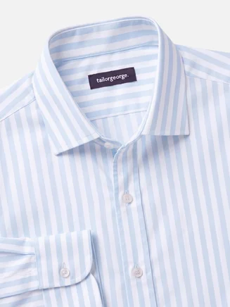 Camicia in twill a righe azzurro cielo facile da stirare